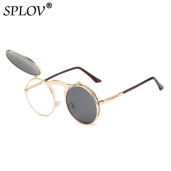 

sunglasses splov round steampunk men women vintage brand designer metal sun glasses retro flip punk gafas de sol, White;black