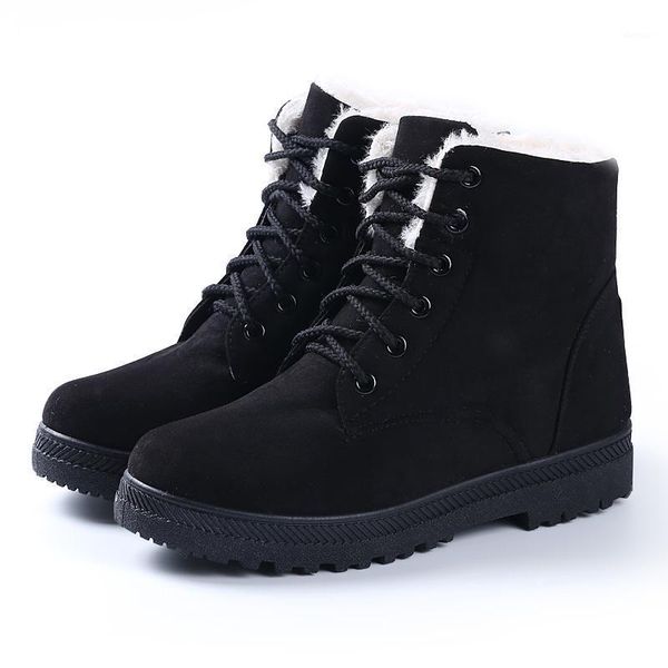 

boots warm plush shoes women lace-up winter ankle plus size solid comfortable female boot elegant ladies shoe1, Black