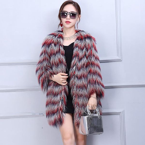 

imitation fur coat whom long v-neck gradient imitation fur coat2020 new style for winter1, Black