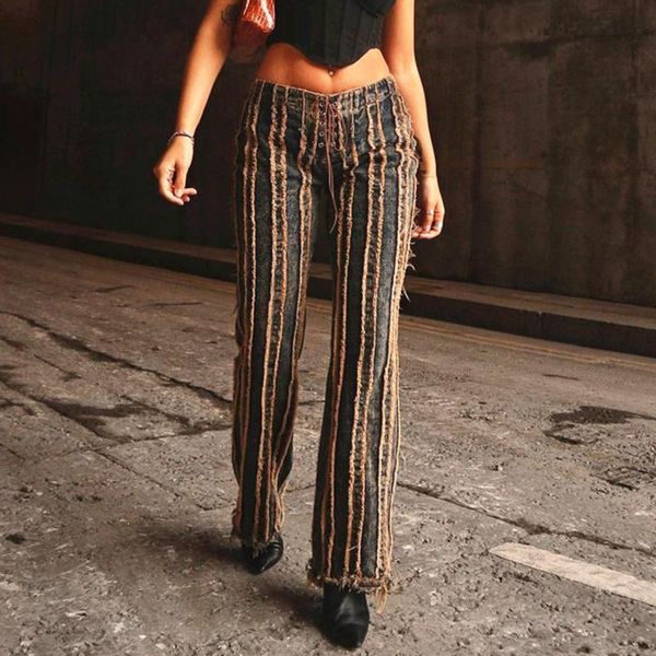 

mid-waist retro women's straight-leg jeans, zipper print, washed women's street casual all-match trousers#g30, Blue