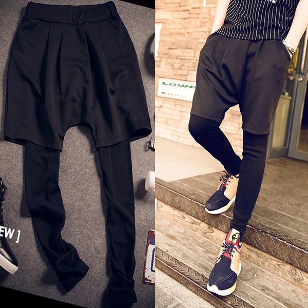

men's pants fashion male faux two piece one legging skinny personality1, Black