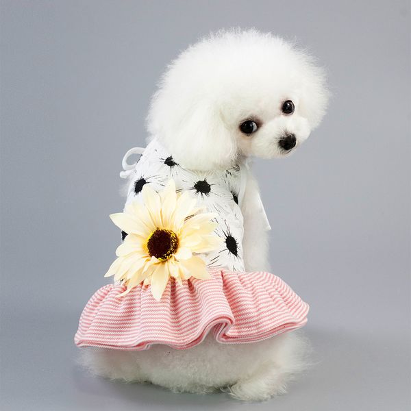 Animal de estimação cão faixa vestido girassol vestido flor mini saias verão cães roupas preta rosa