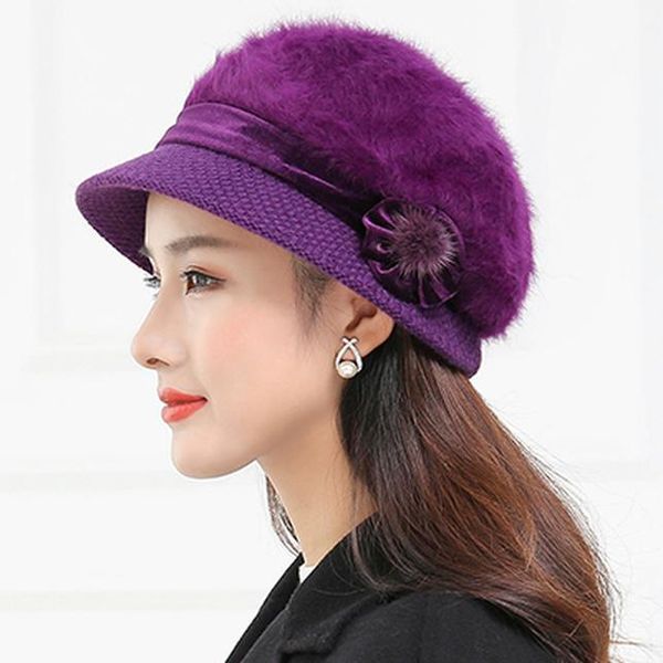 

20 style sell winter women knitted floral skullies super soft wool mix rabbit fur hat warm beanies female baggy headwear cap bbydko, Black;white