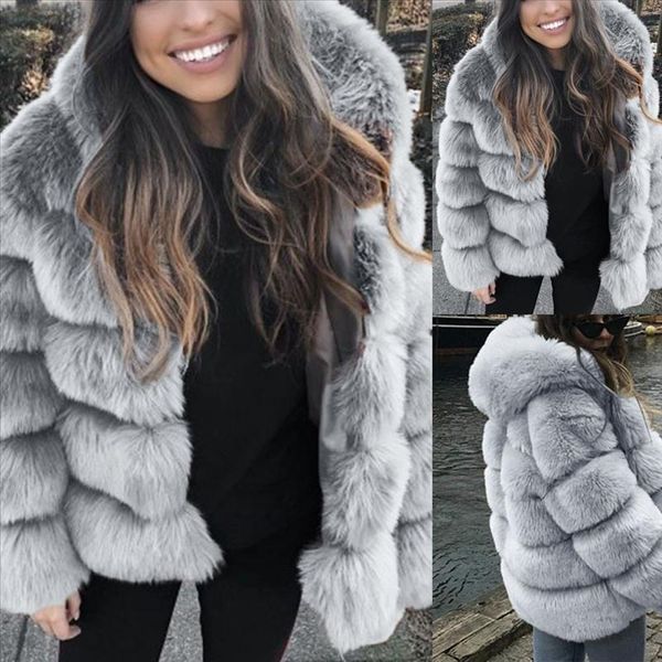 

women faux mink winter coat hooded new faux fur jacket warm thick outerwear jacket ladies fur coat chaqueta peluche mujer, Black