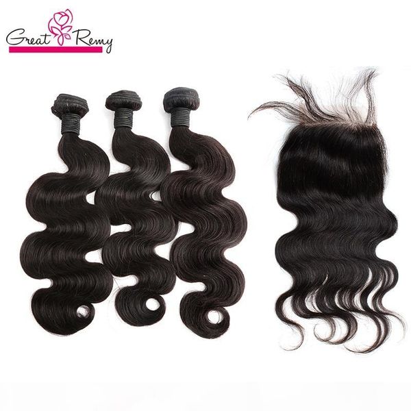 

greatremy top closure (4 * 4) с 3шт связки полный глава 8а virgin малазийский перуанский индийский бразильский наращивание волос body wave, Black