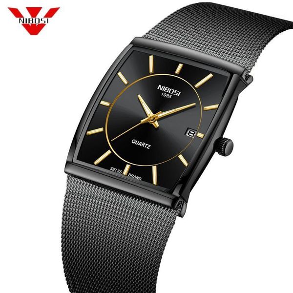 

wristwatches nibosi watches men stainless steel mesh band quartz sport watch chronograph men's wrist clock square watch1, Slivery;brown