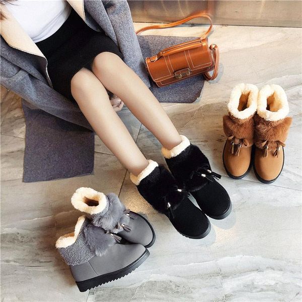 

women snow boots ladies winter shoes fashion ankle boots non slip female tassle thick plush warm footwear new woman shoe hot, Black
