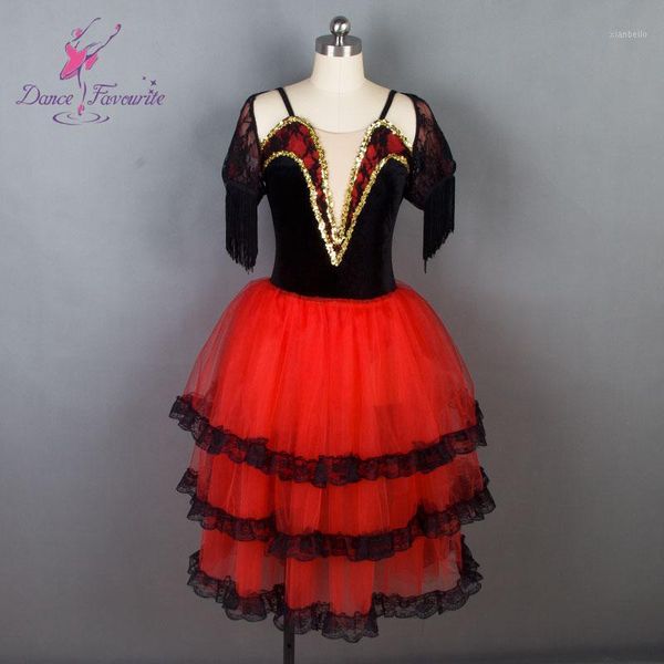

dance favourite new ballet tutu black velvet bodice with red tulle ballet costume women spanish tutu1, Black;red