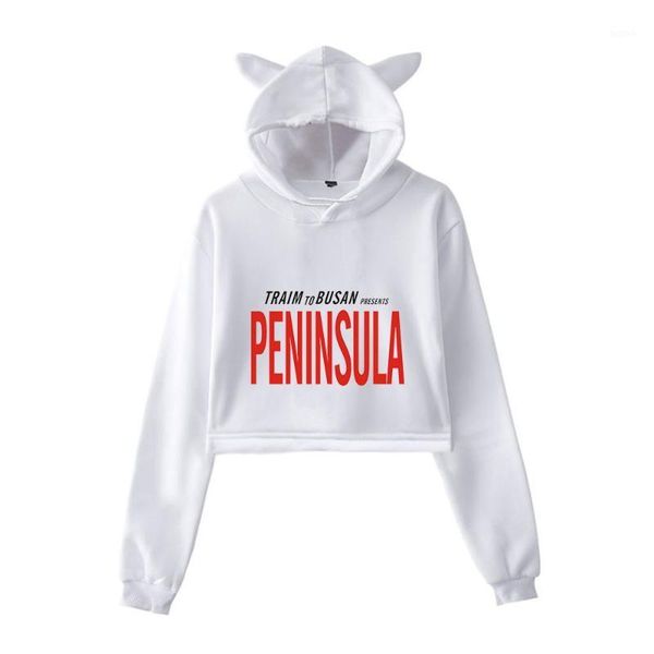

train to busan 2 peninsula trailer cat cropped hoodies women long sleeve hooded pullover crop fashion clothes1, Black