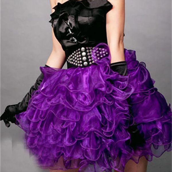 

gothic layers ruffles purple organza tutu skirt women burlesque petticoats underdress underskirt club dance wear, Black