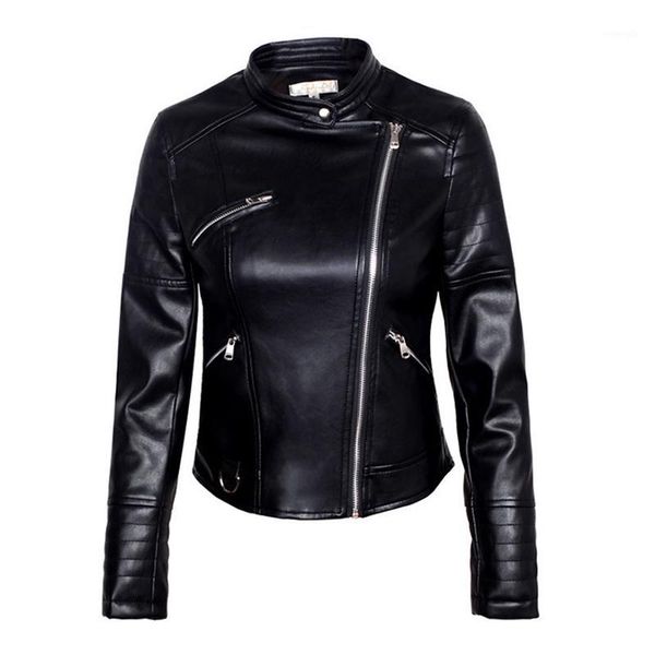 

o-neck 2019 autumn women leather jacket female casual outwear solid black coat pu jackets1