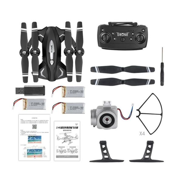 

f69 foldable rc drone wifi fpv 1080p/480p wide angle hd camera altitude hold headless mode rc helicopter model with 2/3 battery