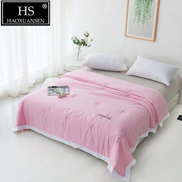 

400 thread count fabric pink quilt 100% lyocell tencel summer thin comforter bed cover blanket queen king size quilts1