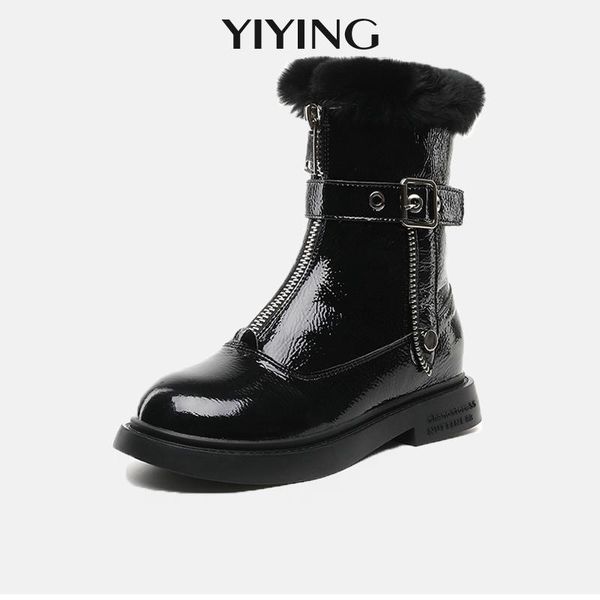 

2020 fashion front zipper ankle boots brand designer metal buckle short boots new winter thick warm snow for women, Black