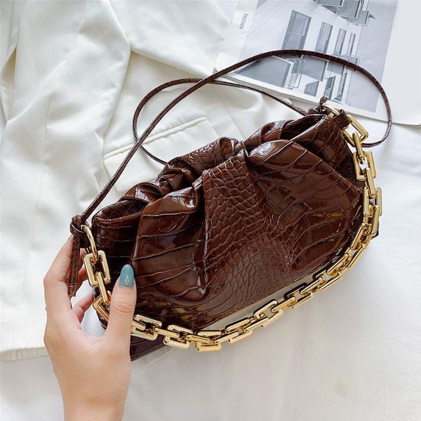 

retro alligator pu crossbody bags women cloud pleated chain clutch handbag 2020 elegantÂ ladies underarm bag zipper totesÂ