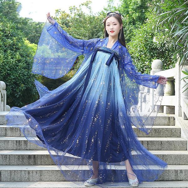 

fairy dress traditional chinese folk dance costume for women hanfu dress ancient emboridery starry sky princess dl49811, Black;red