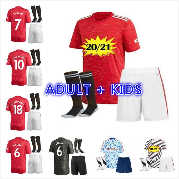 

2020 2021 home away 3rd sancho bruno fernandes cavani soccer united jerseys 20 21 rashford football shirt utd kids kit uniform, Black;yellow