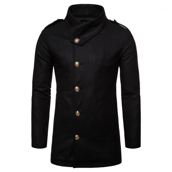 

2020 winter new solid color casual metal buckle mid-length woolen coat1, Black