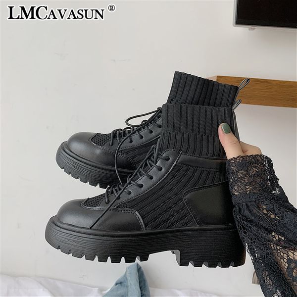 

lmcavasun knit socks boots women autumn winter new fashion wild comfortable leisure breathable boots female, Black