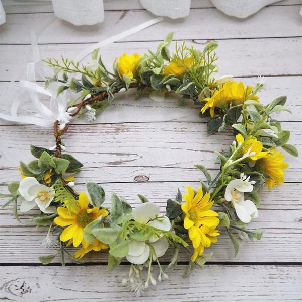 

daisy flowers crown festival headband women hair accessories headdress women floral garlands bride wedding flower jlldfb