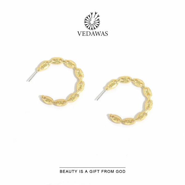 

hoop & huggie vedawas geometric round s925 needle earrings for women 2021 classic gold color modern large unusual year gifts, Golden;silver