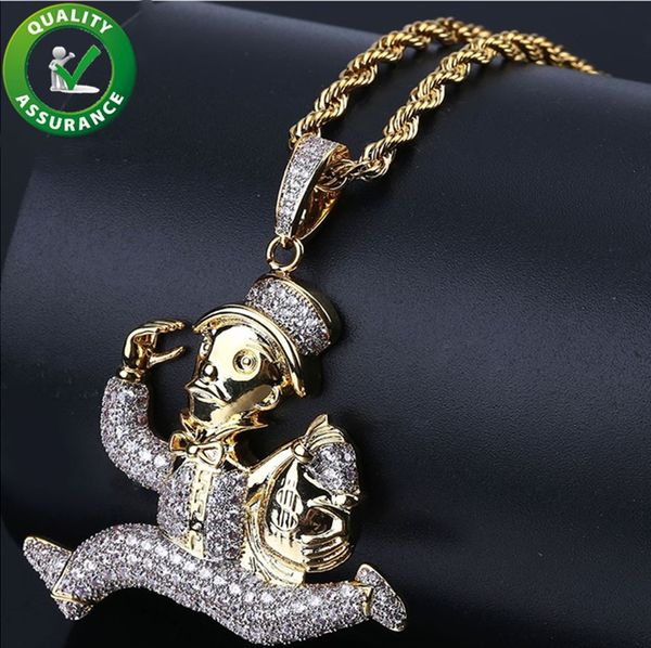 

hip hop jewelry mens iced out pendant luxury designer necklace gold plated carton runner micro pave cz pendant chain wedding accessories, Silver