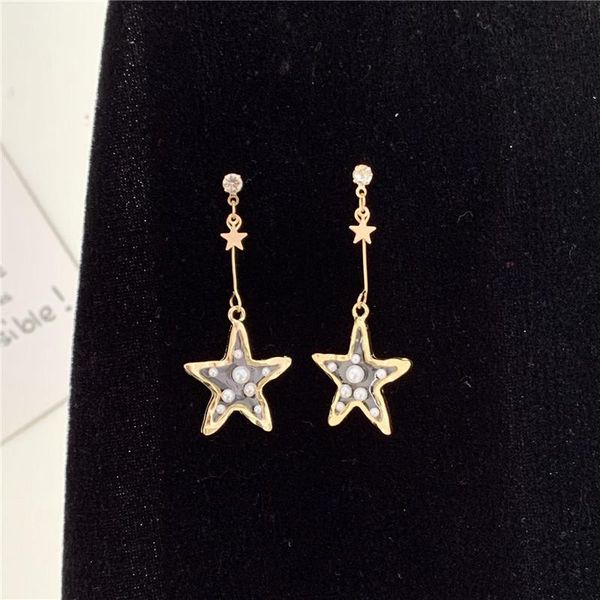 

fashion temperament contracted girl lovely earrings transparent pentagram earrings long pearl jewelry accessories, Golden;silver