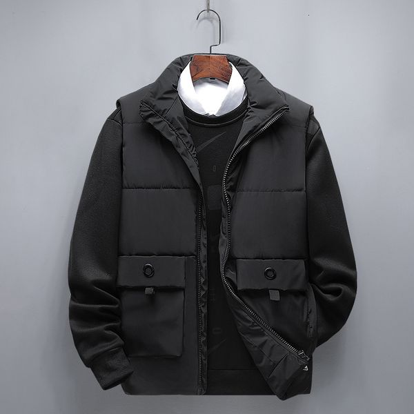 

looking for men's stand collar camouflage down large casual vest, Black;white