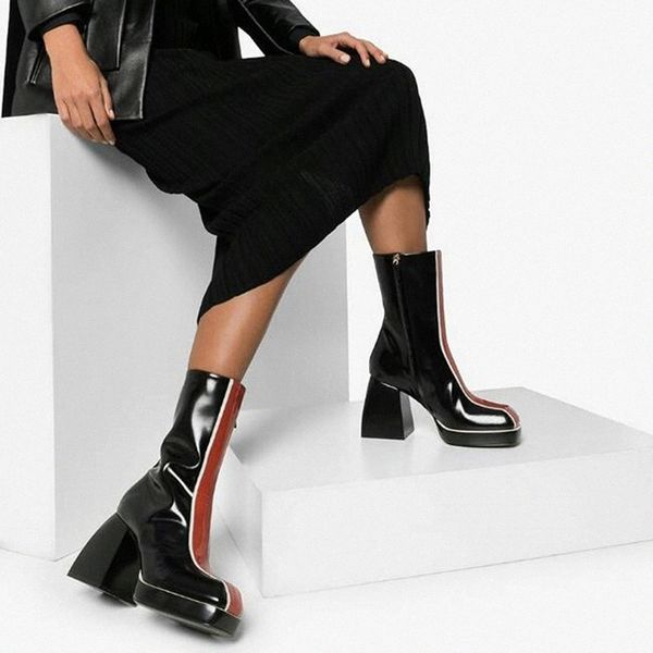 

2020 new autumn winter women's boots round toe side zipper ankle boots color matching fashion women's shoes size 34-43 #oj0q, Black