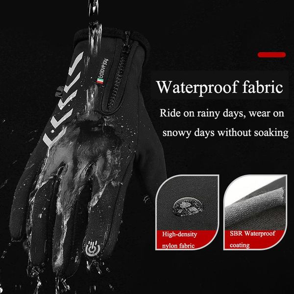 

winter motorcycle men gloves night reflective strip touchscreen waterproof cycling skiing windproof fluff warm gloves bbyoop alice_bag, Black