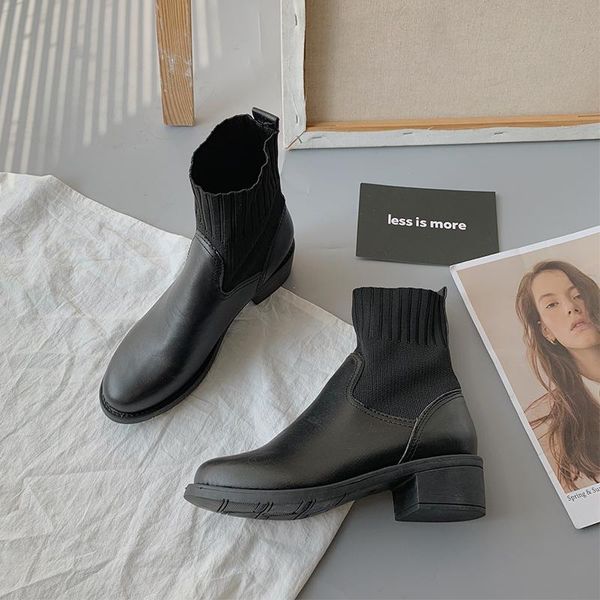 

lady boots women's rubber shoes rain luxury designer round toe boots-women ladies stockings fashion med 2020 black