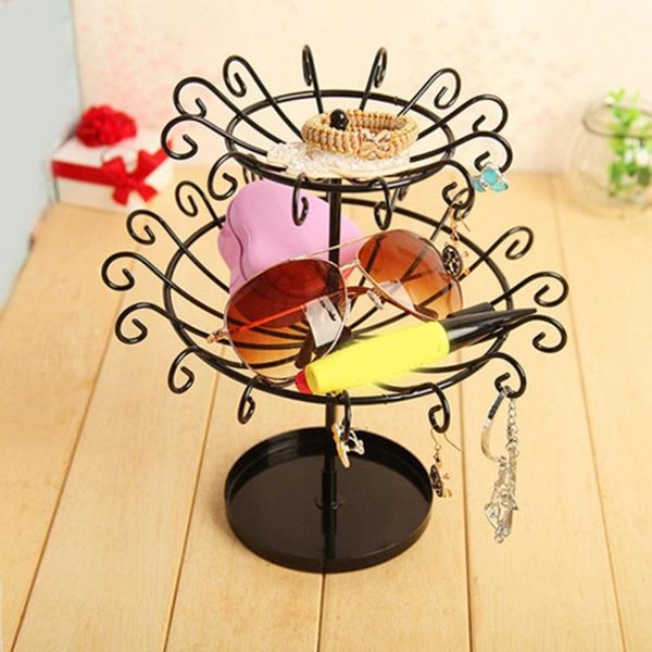 

rotary 2-tier necklace bracelet organizer holder jewelry display stand rack jewelry rack metal durable display rack, rotating, Pink;blue