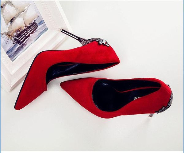 

2021 new arrival pointed toe office solid flock high heels1, Black