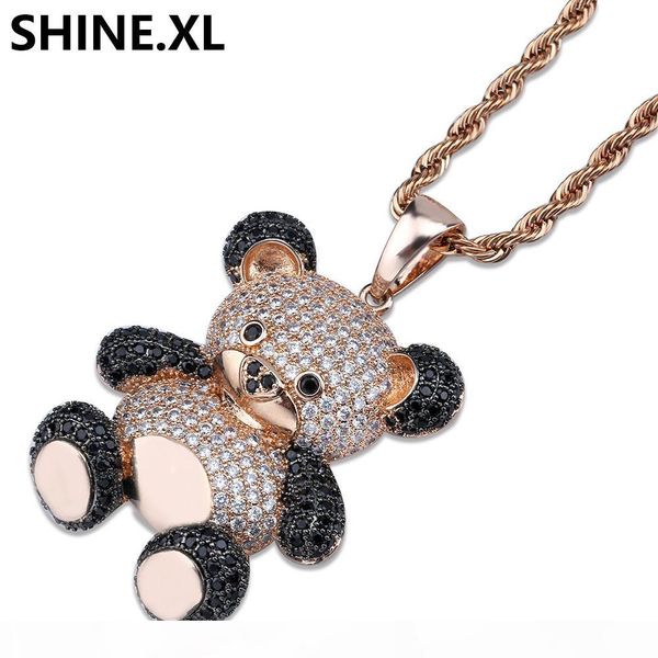 

new fashion cute panda pendant necklace iced out full cubic zircon animal necklace for mens women, Silver