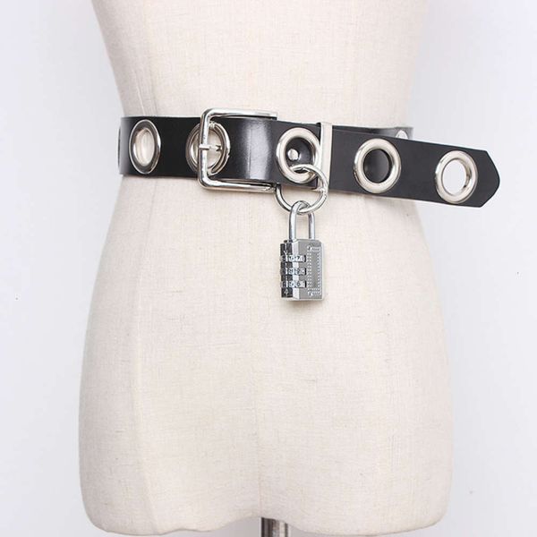 

eye 2020 new atmospheric single beat hollow metal ring password lock hanging removable trouser belt, Black;brown