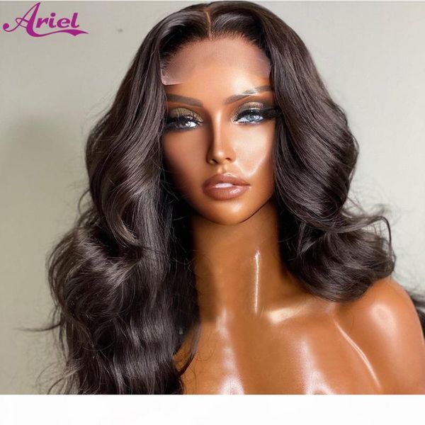 

ariel brazilian body wave 13x4 lace front human hair wig pre plucked lace closure wig remy hair frontal for black women, Black;brown
