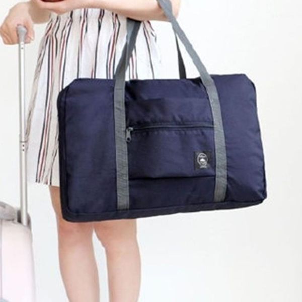 

organizer space saving dual zipper single shoulder side pocket foldable polyester clothes storage handheld portable travel bag1