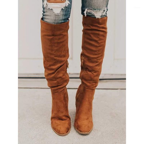 

2020 winter shoes women boots flock zipper pointed toe knee-high boots women shoes platform solid female high heels1, Black