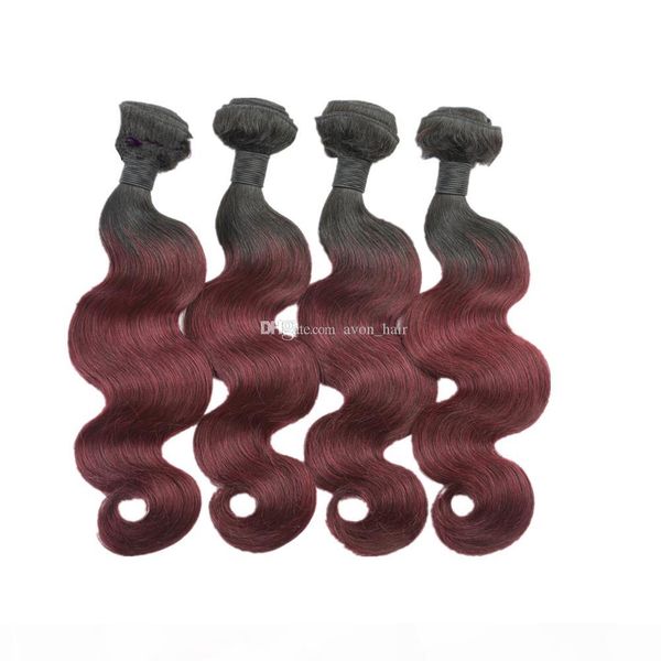 

double wefted ombre colored body wave human hair wefts 1b 99j virgin human hair curly weaves extensions 4pcs 400g, Black