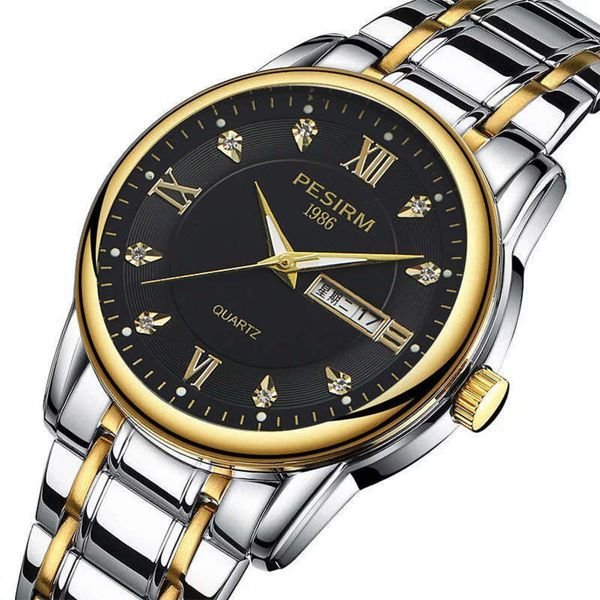 

pesir quartz watch business live broadcast luminous double calendar fine steel waterproof watch for men, Slivery;brown