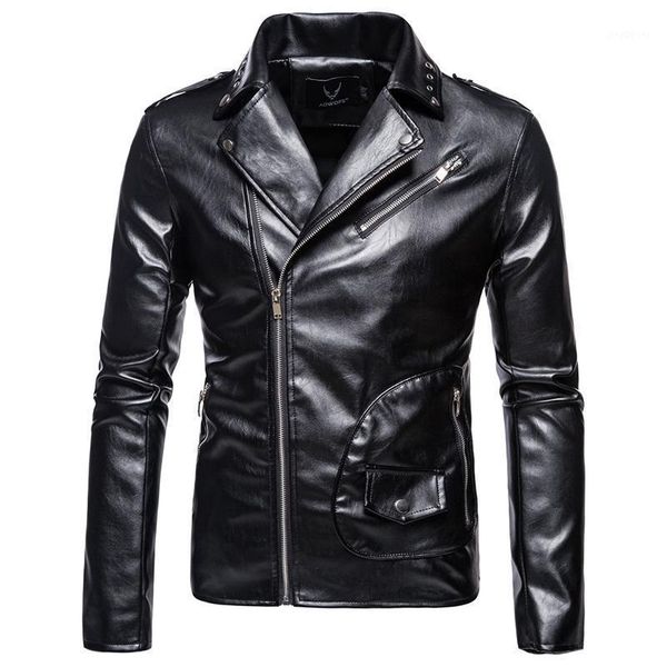 

2020 new motorcycle leather jacket men autumn slim fit biker leather jacket fashion men's clothing outerwear oversize 5xl1, Black
