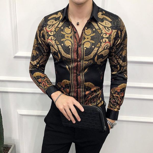 

men's casual shirts 2021 men club prom shirt luxury gold black slim fit long sleeve camisa masculina chemise homme social, White;black