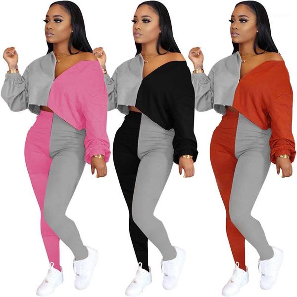

2020 new women autumn outfits long sleeve+pants stitching style clothes for lady outerwear sets cotton soft fabric wholesale1, Gray