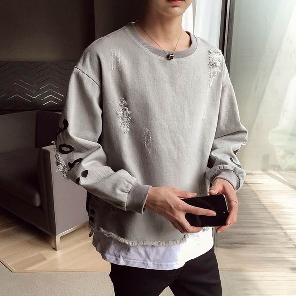 

autumn and winter hoodless crew neck sweater fake two men's casual loose pullover fashion brand hip hop coat, Black
