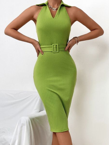 

backless belted halter dress c7fu#, Black;gray