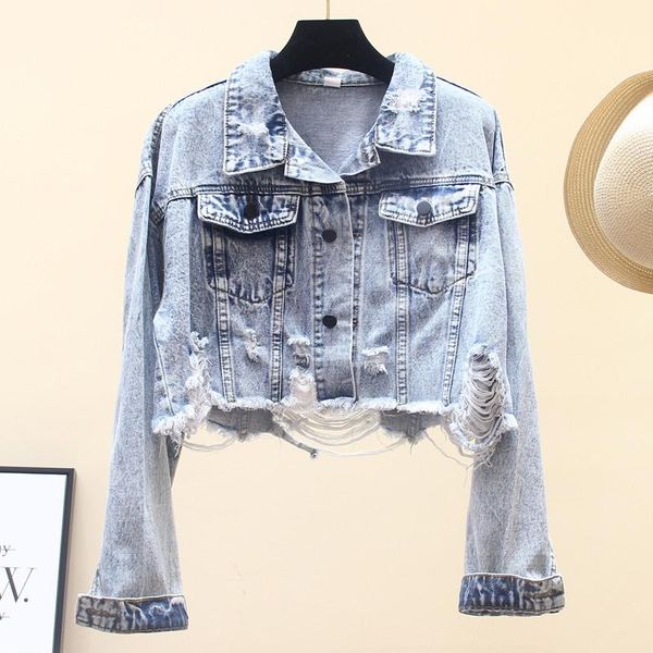 

женщины streetwea куртки 2020 весна осень новая джинсовая куртка урожай дыра короткие джинсы куртка сплошной harajuku frayed куртки p705, Black;brown