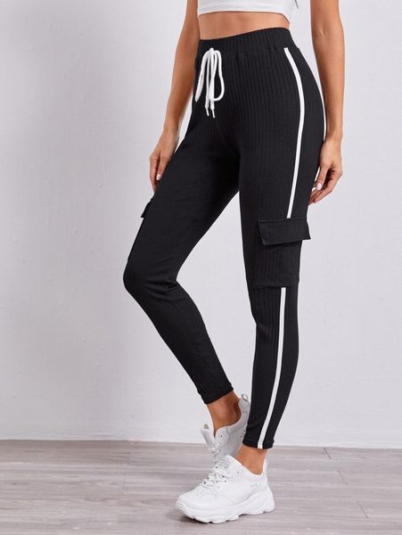 

knotted waist flap pocket side joggers b4gn#, Black;white