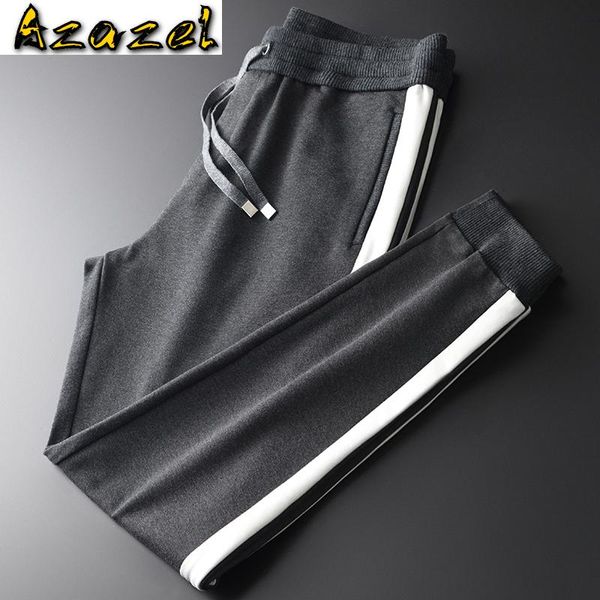 

men's pants azazel thick mens luxury ribbon contrast color splice casual sport male plus size 4xl elastic waist trousers, Black