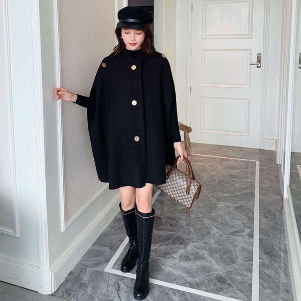 

fashion double materni faced tweed loose thickened medium length cape bottomed sweater two piece set, White