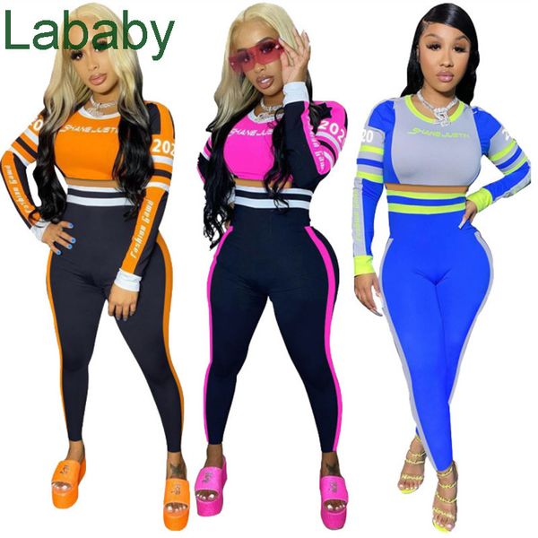 

women tracksuits two pieces set designer 2021 new fashion casual letters printing color stitching long sleeve pants ladies outfits, Gray